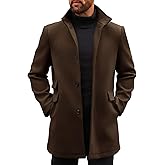 Runcati Mens Pea Coats Single Breasted Stand Collar Casual Slim Fit Trench Coat Mid Long Winter Overcoat with Pockets