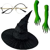 LMLVHH Halloween Witch Costume Set – Witch Hat, Green Claw Gloves & Glasses – 4pcs Dress-Up Kit for Cosplay & Party Fun