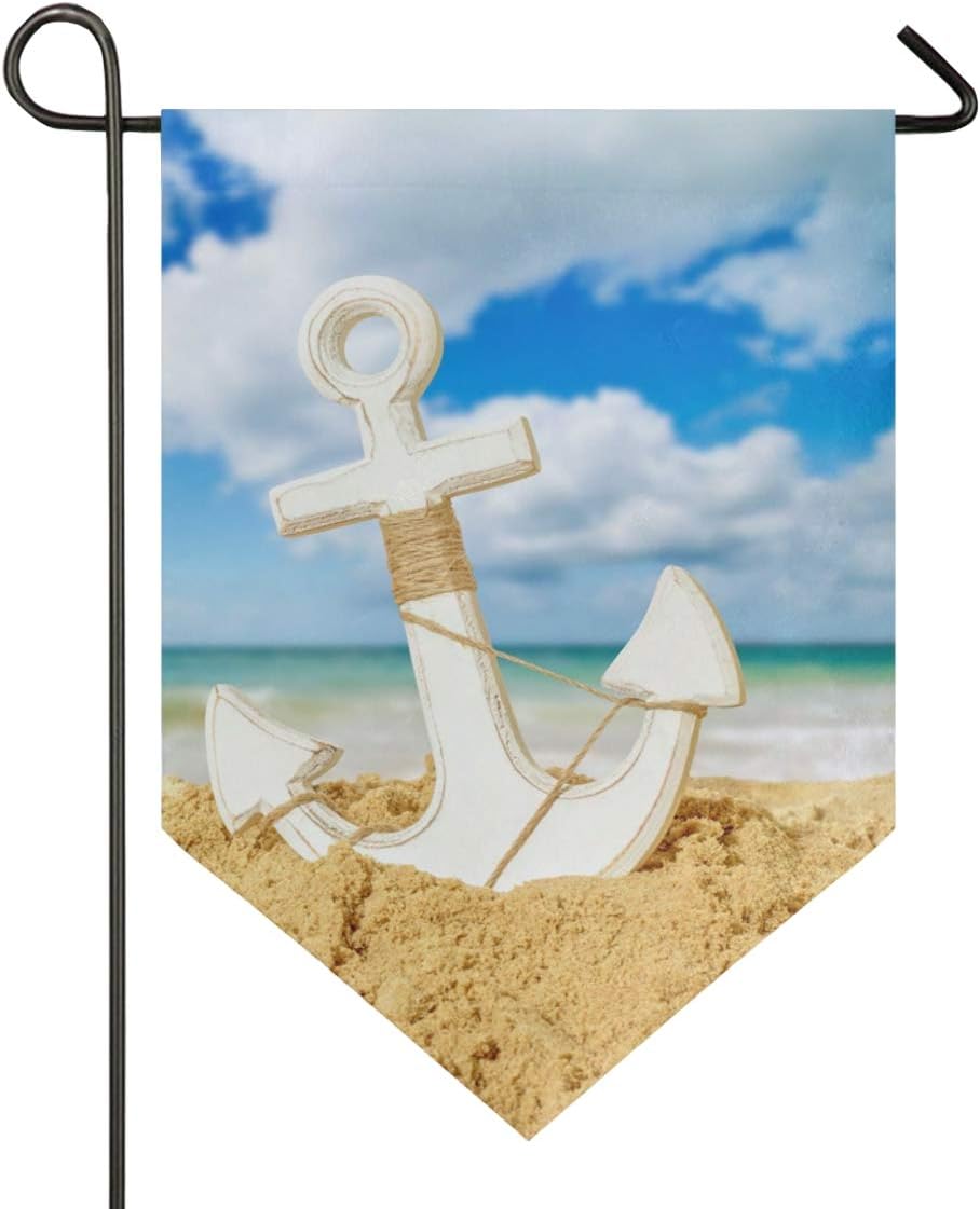 Oarencol Anchor Summer Ocean Beach Garden Flag Blue Sky Sea Double Sided Home Yard Decor Banner Outdoor 12.5 x 18 Inch