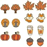 Thanksgiving Earrings Set Cute Turkey Pumpkin Maple Leaf Dangle Earrings Squirrels Wooden Thanksgiving Fall Stud Earrings for Women Jewelry Autumn Harvest Jewelry Gifts
