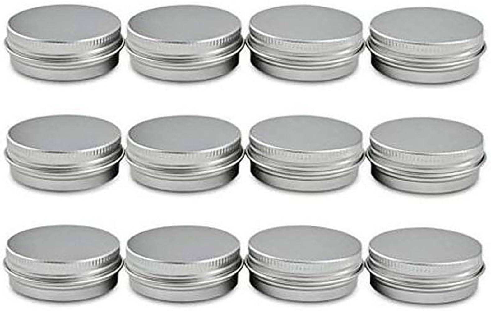 1 Oz 30 ML Gram Jar 12 pcs Silver Small Aluminum Tin Storage Jar Container Cosmetic Sample Metal Tins Empty Containers Round Pot Screw Cap Lid for Lip Balm Salve Make Up Eye Shadow Powder