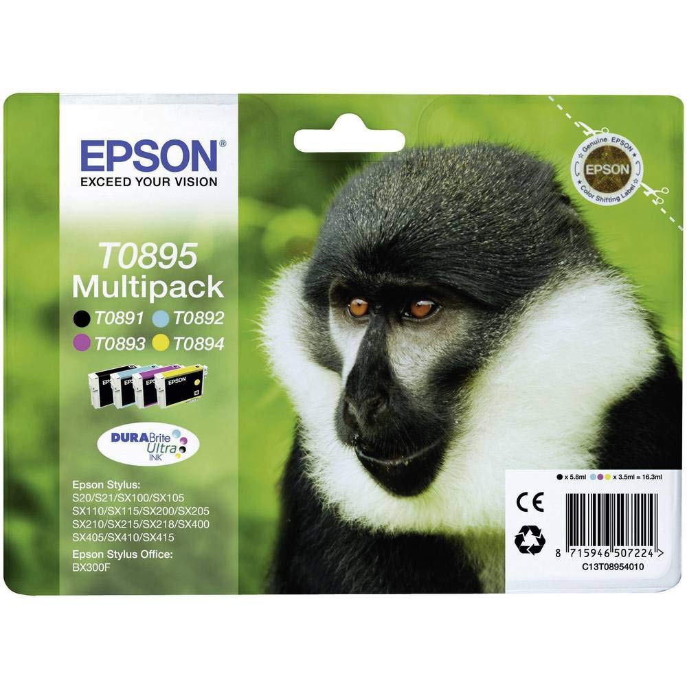 Epson T0895 Monkey Genuine Multipack, 4-colours Ink Cartridges, DURABrite Ink