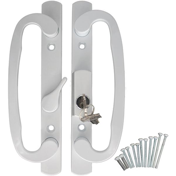 STB Sliding Glass Patio Door Handle Kit With Mortise Lock, White, Keyed