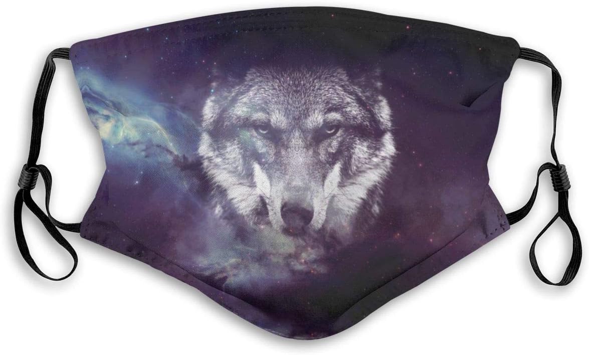 Galaxy Wolf Face Printing Fashion Mouth Mask Reusable Anti-Dust Mask Unisex Face Mask Anti Smog Respirator with Activated Carbon Filter for Outdoor Activities Cycling Camping S