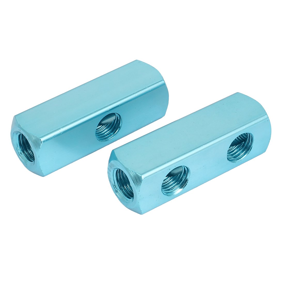 Sourcingmap 1/4BSP Thread 2 Ways Air Hose Inline Manifold Splitter Block Blue 2pcs