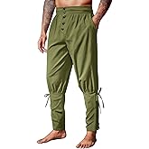 Runcati Mens Medieval Pirate Pants Renaissance Ankle Banded Viking Ren Faire Pants Lace Up Halloween Costume Trousers