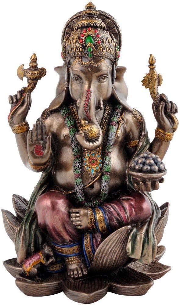 Craftghar Lord Ganesha on Lotus Idol Ganesh Statue 3.4 Inch - Sculpture Resin - Hindu God for Home and Office