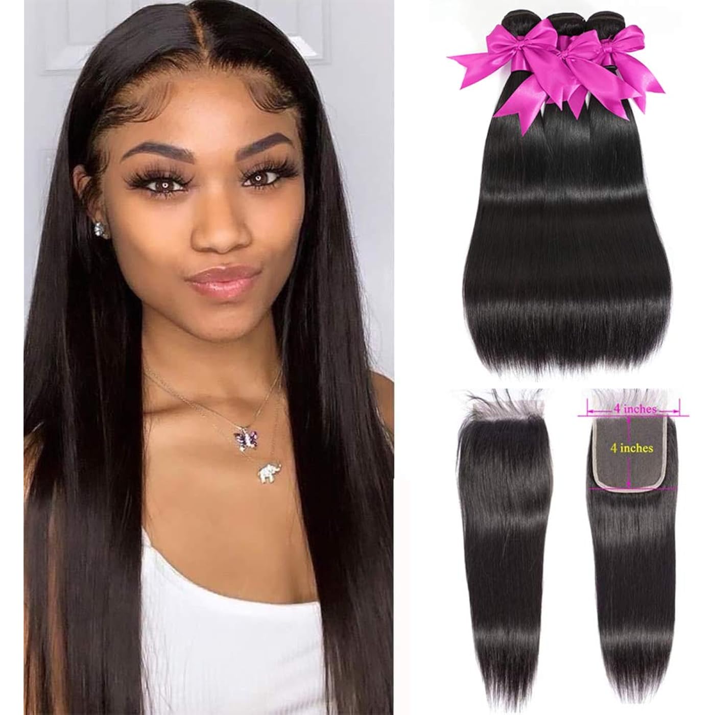 $15/mo - Finance Straight Hair Bundles with Closure (14 16 18+12 Inches)  10A Brazilian Human Hair Bundles with Closure 100% Unprocessed Virgin Straight  Hair Weave 3 Bundles with 4x4 Free Part Lace Closure | Buy Now, Pay Later