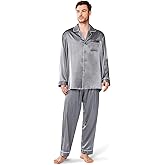 SIORO Mens Silk Satin Pajama Set Long Sleeve Sleepwear Button Down PJ Set with Pocket Loungewear M-XXL