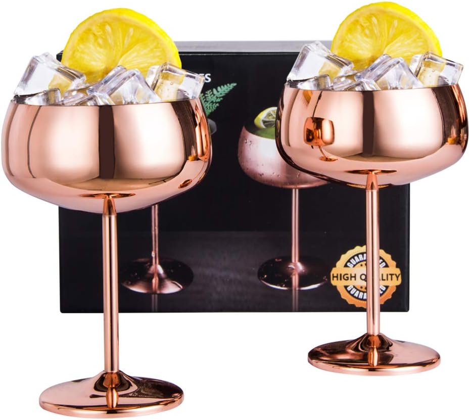 YeCheer Copper Coupe Champagne Glasses Set of 2 Stainless Steel Vintage Martini Cocktail Glass Wine Goblet