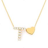 STORYJEWELLERY 18K Gold Plated Initial Necklace for Women, Heart Necklace with Initials, Cubic Zirconia Letter Charm Necklaces, Initial Jewelry, Unique Gifts for Her