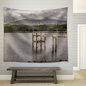Landscape with Bridge Above The Lake - Fabric Wall Tapestry Home Decor - 51x60 inches