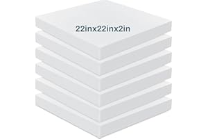 Frienda 6 Pack 2" X 22" X 22" Upholstery High Density Foam Cushion White Square Seat Replacement Cushion or Commercial Use Stuffing Craft Foam Couch Chair Padding DIY Projects