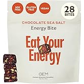 GEM Energy Caffeinated Chocolate Bite, 40mg Caffeine, Ginseng Root, L-Theanine, Holistic Sustained Energy, Supports Metabolism, Stamina & Endurance | Chocolate Cacao Sea Salt | 28 Servings