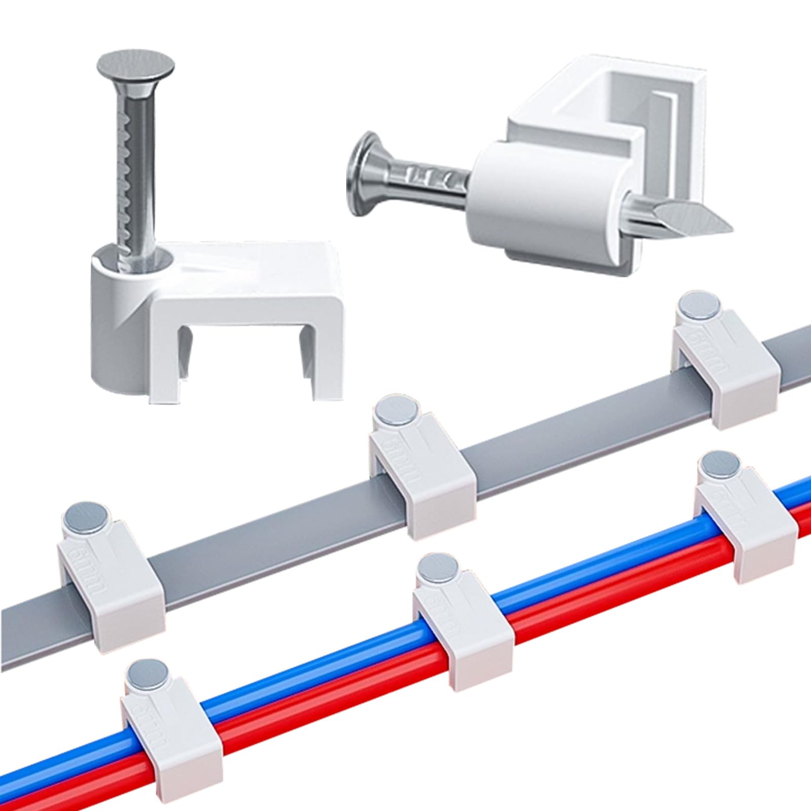 YIOVVOM Ethernet Nails Cable Clips - 200 Pieces 8mm Ethernet Cable Clips with Nails Cord Holder for Cat5 Cat6 Cat7 Cat8 RJ45 Cable and Telephone line Flat Ethernet Cable (Square), H1864A