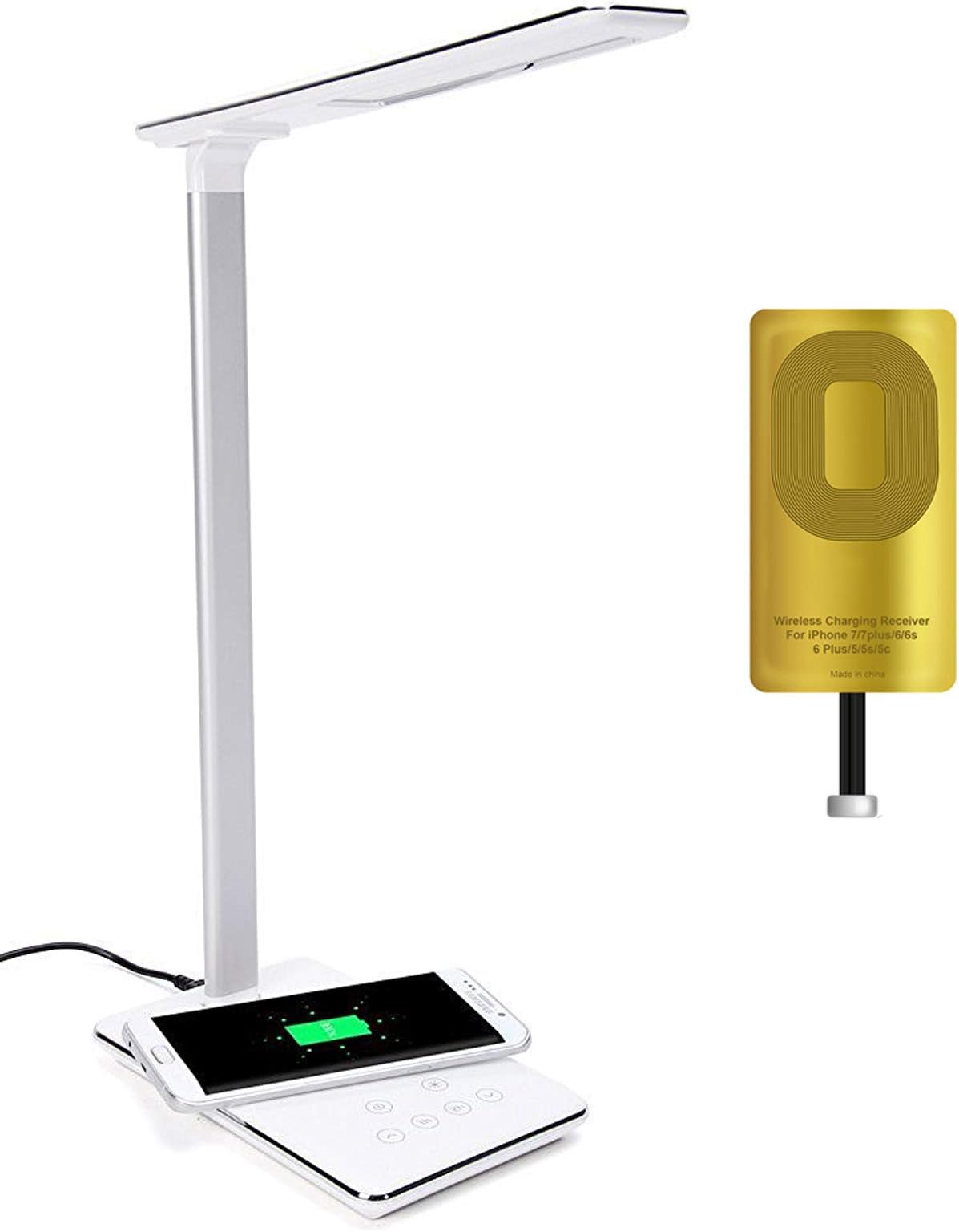 LED Desk Lamp with 10W Qi Fast Wireless Charger, Dimmable Adjustable Folding Bedside Table Lamp - 4 Lighting Modes – 5 Level Dimmer Touch - Sensitive Control - Timer Poweroff for Kids Students
