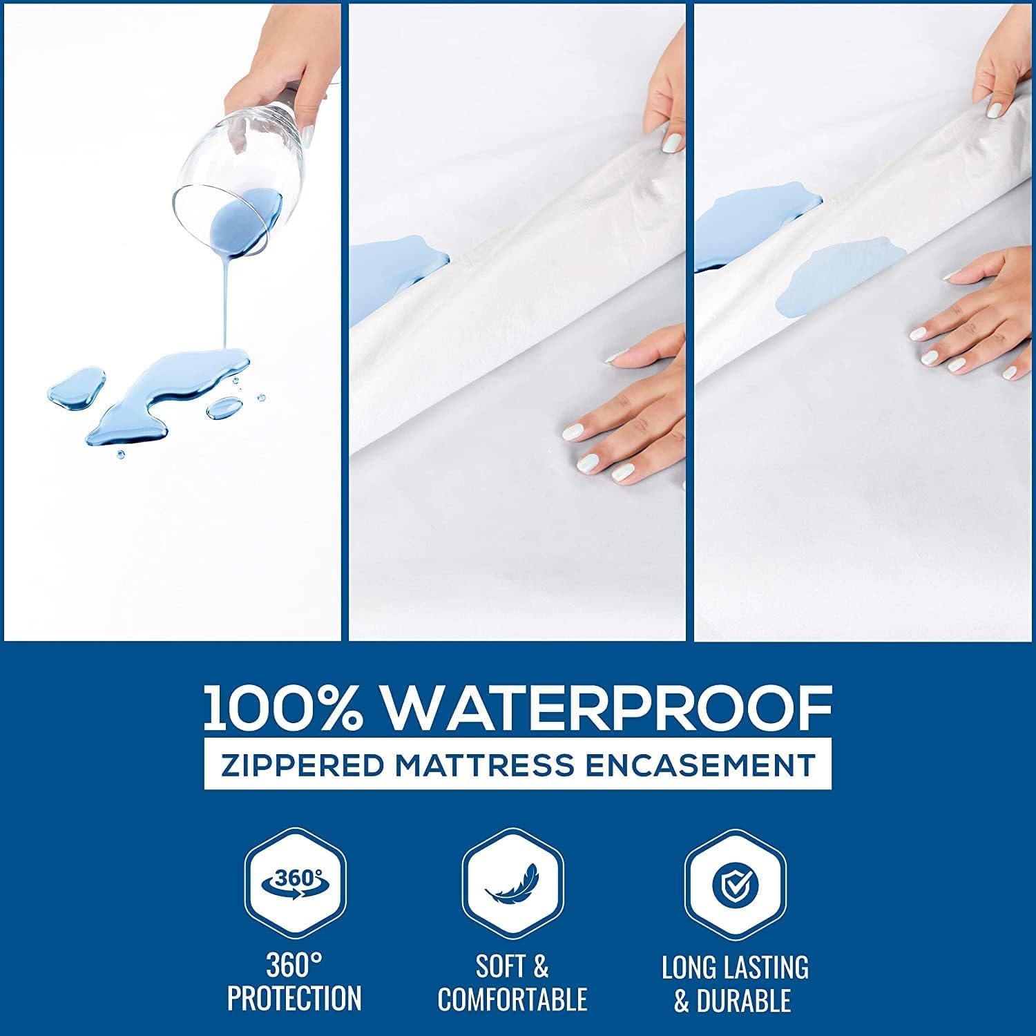 Utopia Bedding Zippered Mattress Encasement Queen, 100% Waterproof Bed Bug and Dust Mite Proof Mattress Protector, Absorbent Six-Sided Mattress Cover