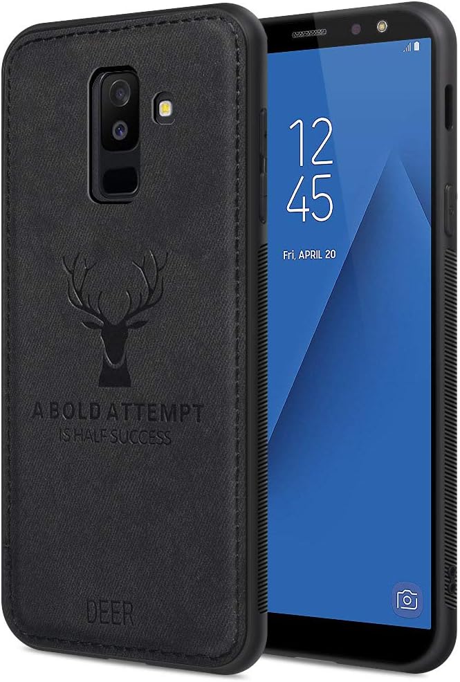 Samsung A6 Plus Case Samsung A6 Plus Phone Cover Shockproof Snow-Proof Dirt-Proof Full Body Phone Protector Cover for Samsung A6 Plus with 3D Imprinted Deer Samsung A6 Plus Cover Waterproof(Black)