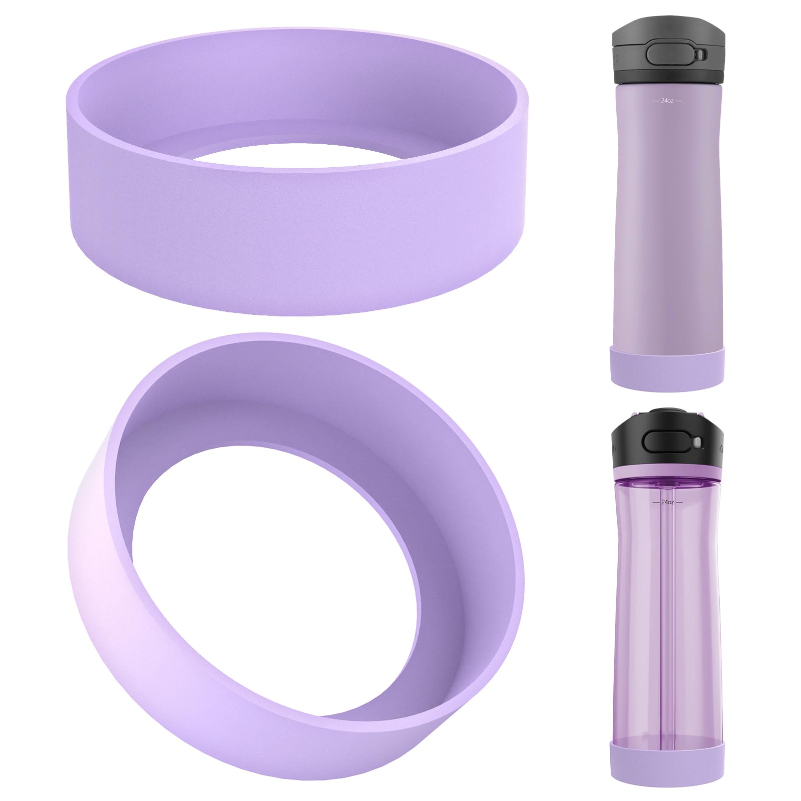 Linkidea 2 Pack Water Bottle Boot Compatible with Contigo Jackson Chill 2.0 20oz/24oz, Ashland Chill 20oz/24oz, Silicone Anti-Slip Bottle Bottom Bumper Protector (Violet)