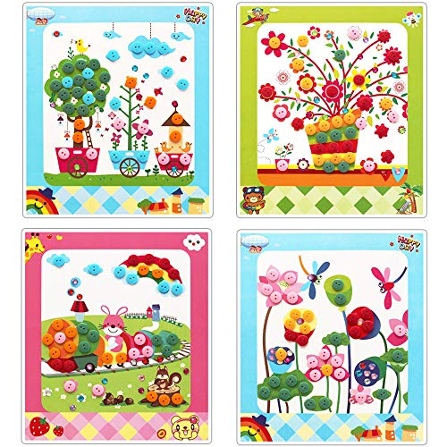 Lovyan Colorful Sticky Buttons and Diamonds Paintings Mosaic Sticker Art Sticky DIY Handmade Art Kits for Kids, Set of 8 (B)