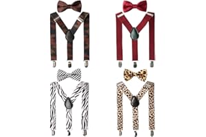 kilofly 4 Sets Boys Pre-tied Adjustable Neck Bow Ties + Elastic Suspenders Pack