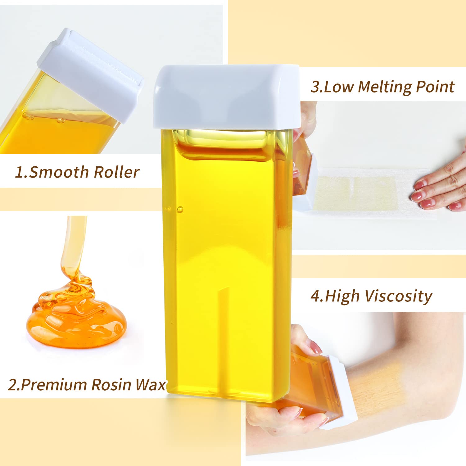 Honey Roll on Waxing Kit Hair Removal Warmer With 2 Cartridges - Depilatory Roller Refill for Legs, Arms and Underarm