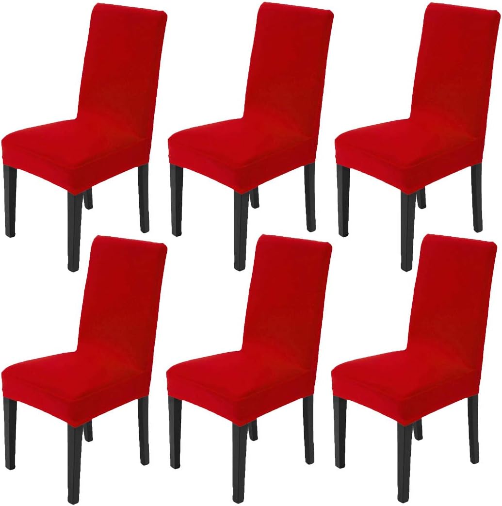 Dining Chair Slipcovers Protector Removable Short Stretch Spandex Dining Room Banquet Chair Seat Cover for Kitchen Bar Hotel and Wedding Ceremony 6PCS - Red