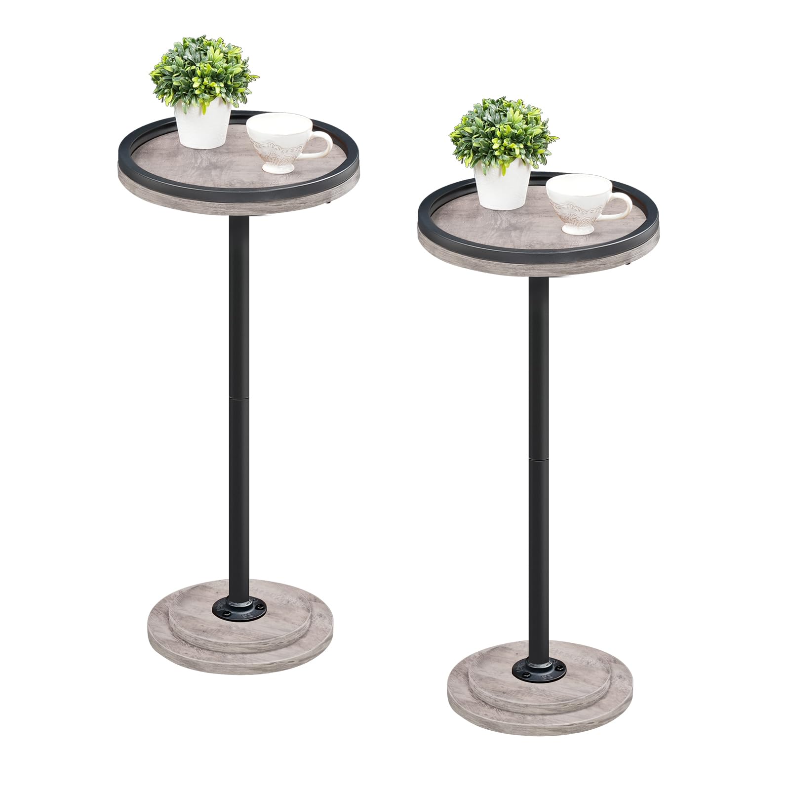 HOOBRO Small Round Side Tables, Set of 2, Drink Tables, Coffee Martini Tables with Pedestal Accent for Small Spaces in Living Room, Bedroom, Sofa Couch, Greige BG168BZP201 Image