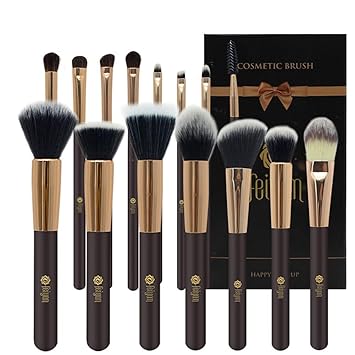 Feiyan - Juego de brochas de maquillaje de alta densidad con funda de franela y caja regalo