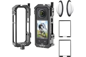 DEBOUS Aluminum Frame Cage Sticky Lens Guard Set Screen Protector for Insta360 X3 X 3 Accessories Kit Anti-scratch Metal case Housing Shell Tempered Glass Protective Film Cover