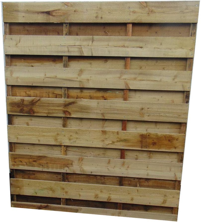 Smileswoodcraft Wooden Horizontal Hit and Miss Wind Proof Fencing - Flat Top Fence Panel (182cm (6ft) W x 152cm (5ft) H)