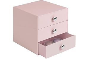 INTERDESIGN iDesign Plastic 3-Drawer Jewelry Box, Compact Storage Organization Drawers Set for Cosmetics, Dental Supplies, Hair Care, Bathroom, Office, Dorm, Desk, Countertop, 6.5" x 6.5" x 6.5", Pink
