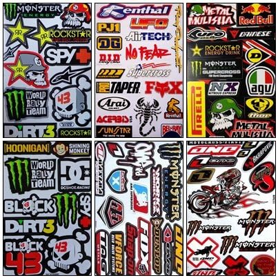 Set 6 Sheet Rockstar Energy Yamaha Kawasaki Metal Mulisha ATV Helmet Bike Motorcycle Motocross Racing Decal Sticker