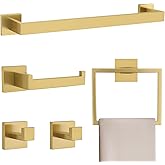Brushed Gold 5 Pieces Bathroom Hardware Accessories Set Towel Bar Set Towel Holder&Racks Set for Bathroom,SUS304 Stainless Steel,Wall Mounted 16-Inch