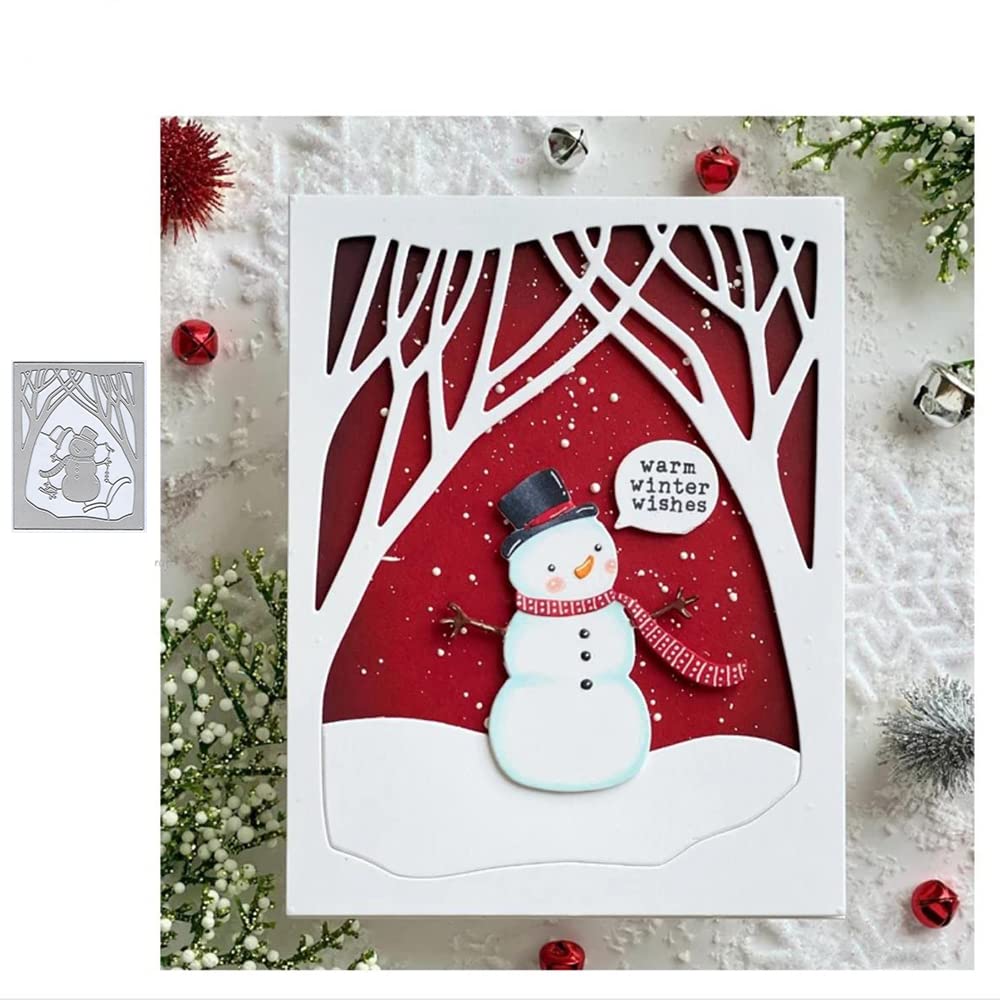 Snowman Trees Frame Metal Die Cuts,Snowman Trees Cutting Dies Cut Stencils for DIY Scrapbooking Cards Decorative Embossing Paper Dies for Scrapbooking Card Making