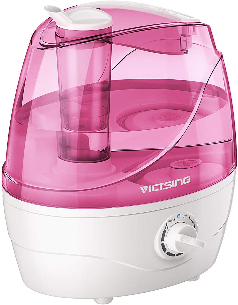 VicTsing Cool Mist Humidifiers with 2L Large Water Tank, Ultrasonic Humidifiers with 24 Working Hours, Waterless Auto-Off, 32dB Quiet Air Humidifier for Bedroom, Babyroom, Living Room-White&Red