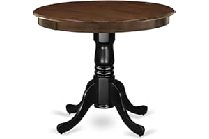 East West Furniture AMT-WBK-TP Antique Dining Table - a Round Wooden Table Top with Pedestal Base, 36x36 Inch, Walnut & Black