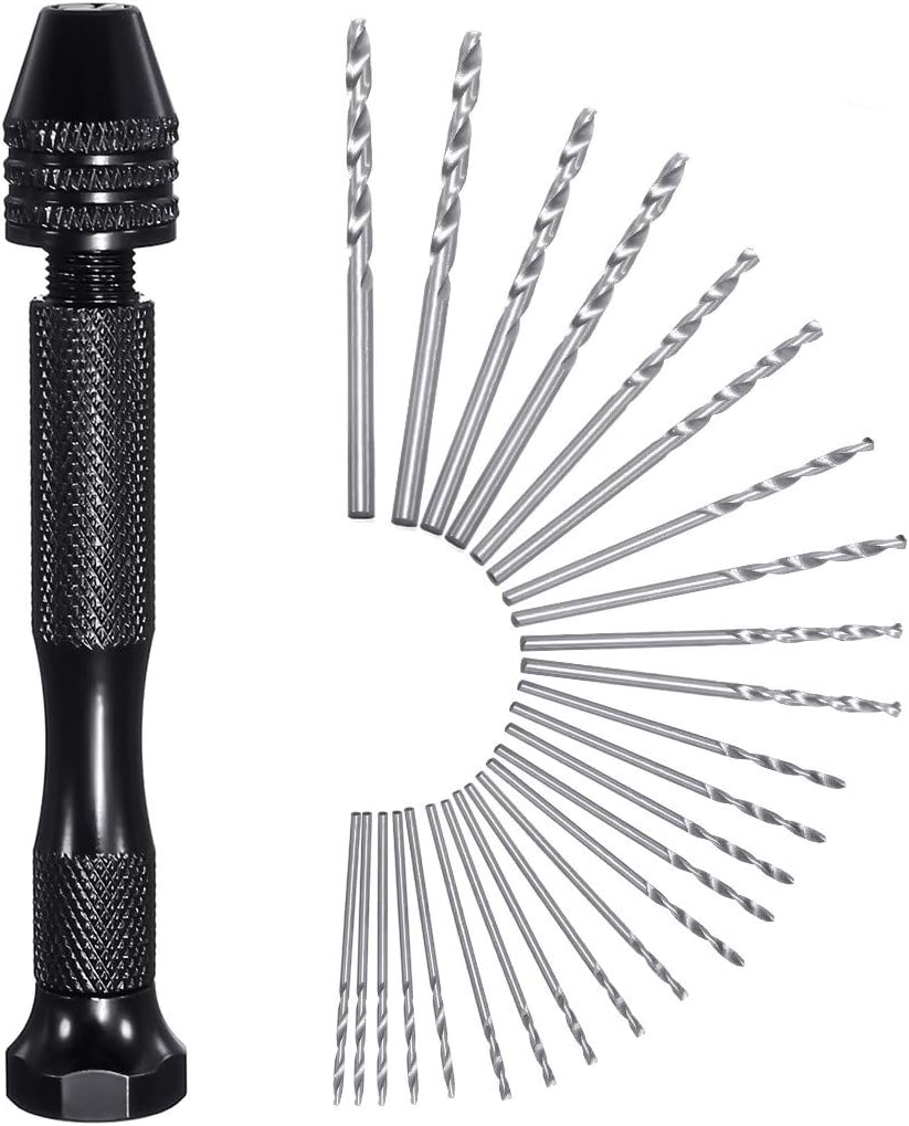 Hand Drill Bits Set 26pc GOCHANGE Hand Drill Set Precision Pin Vise Micro Mini Twist Drill Bits for Metal Wood, Jewelry, Delicate Manual Work, Electronic Assembling and Model Making, DIY Drilling