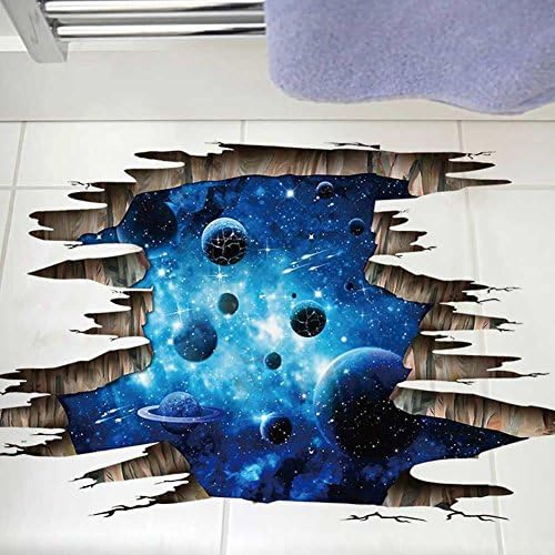 3D Blue Galaxy Wall Stickers- Universe Scene with Planets Stars Starry Sky- Removable Wall Mural Decals for Kids Bedroom Ceiling Living Room Nursery