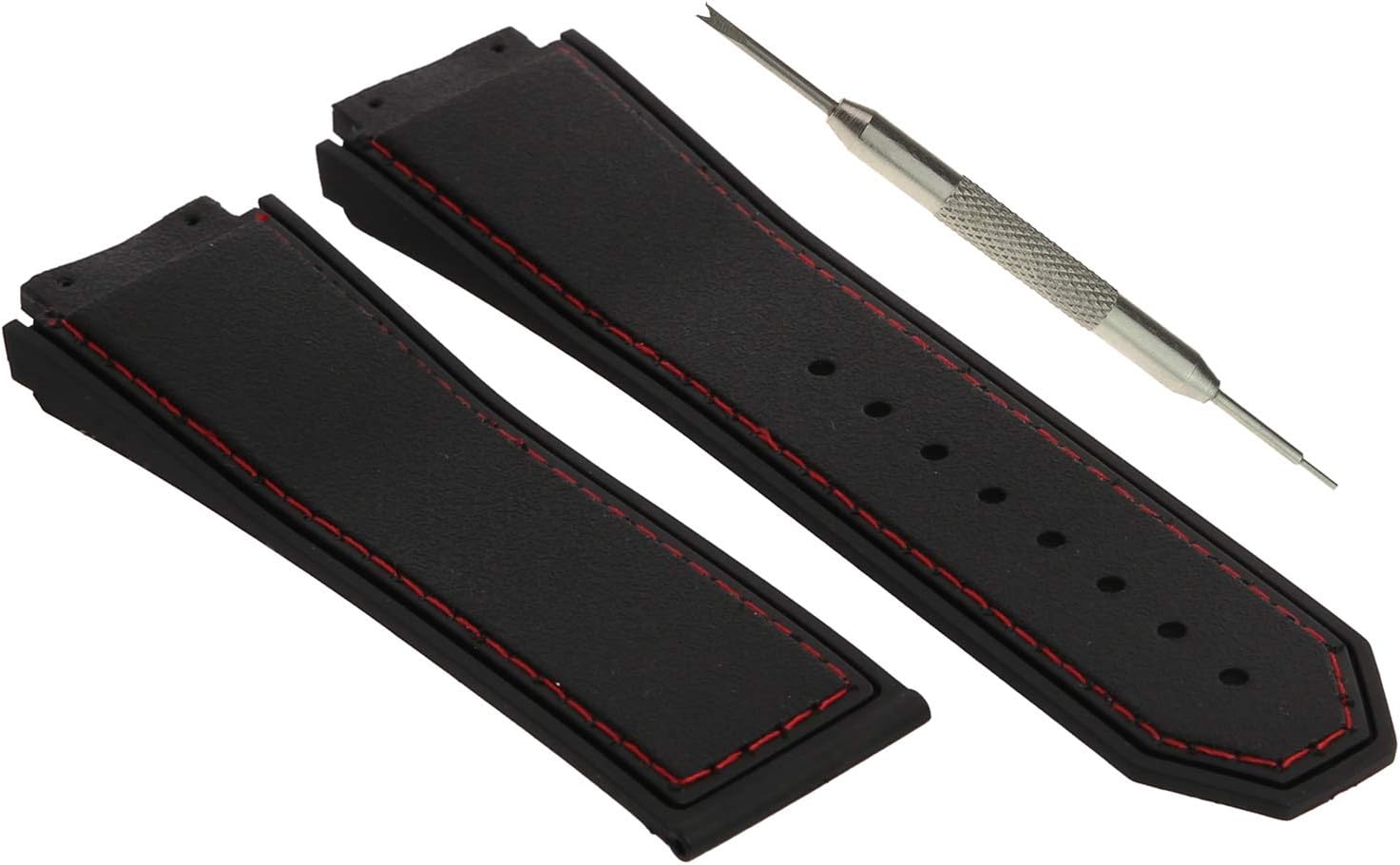 19x28mm Black(Red Stitch) Rubber Watch Band Strap for King Power F1 - Free Tool