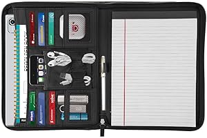 Mewise Zippered Padfolio Portfolio -Document Organizer Business Card Holder with Writing Pad for Women Men (Black)