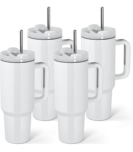 Pack De 4 Vasos De Sublimación De 30 Oz - Acero Inoxidable Doble Pared, Con Tapa, Pajita Y Asa - Ideales Para Personalizar, Café Helado O Regalos