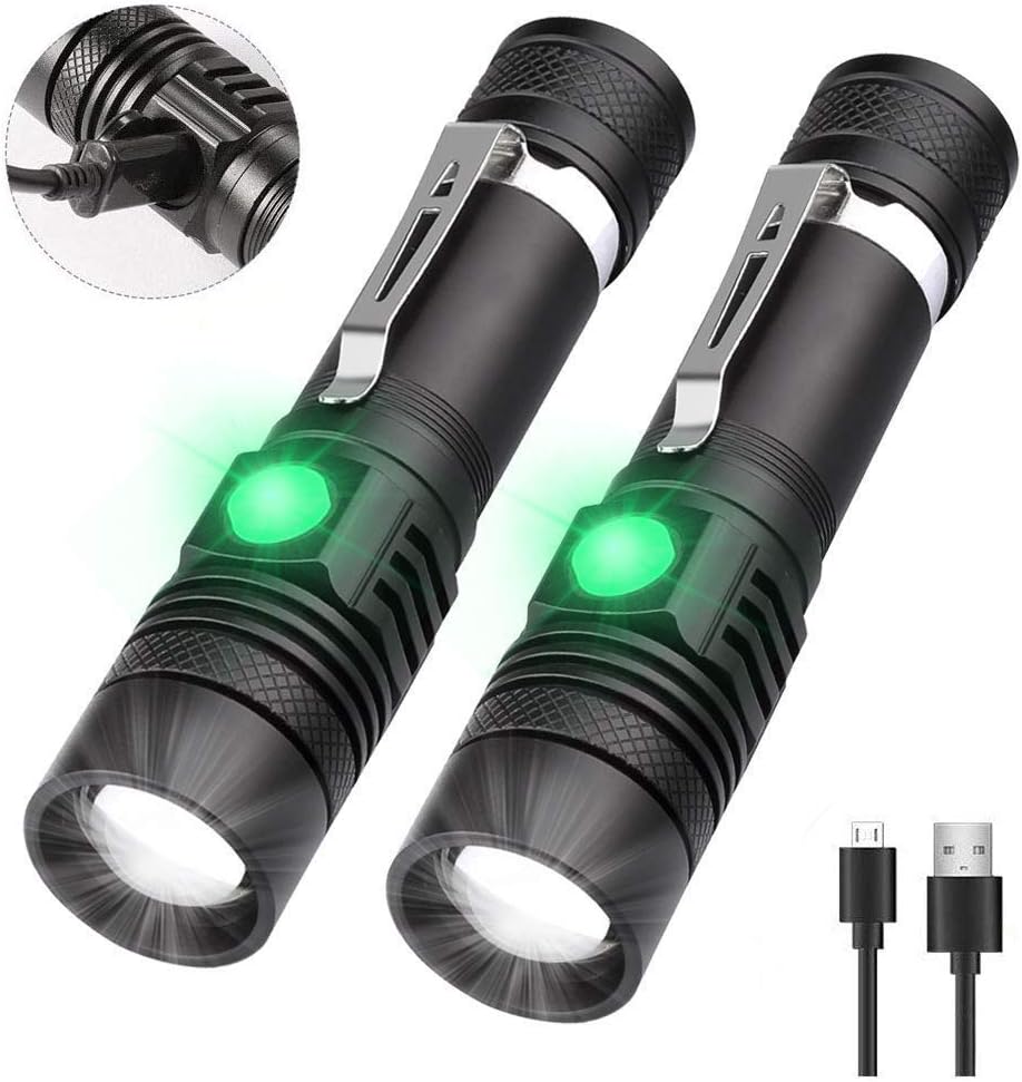Rechargeable Flashlight, LED Torch, Super Bright 1200 Lumens CREE LED, Water Resistant, 4 Modes High/Low/Strobe/SOS, Indoor/Outdoor for Camping Hiking and Emergency 2 pack, Battery Not Inlcuded