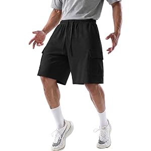 Mens Baggy Cargo Sweat Shorts Below Knee Long Wide Leg Oversized Gym Shorts Lightweight Cotton Y2K Casual Pockets