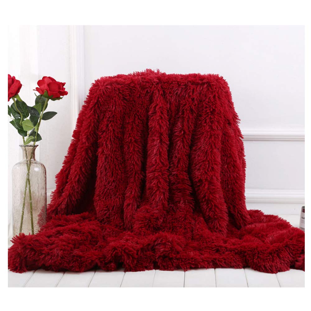 Hggzeg Super Soft Long Shaggy Throw Blanket, Elegant Cozy Faux Fur Decorative Throw Blanket for Couch Chair & Bed (Wine Red, 130 x 160cm)