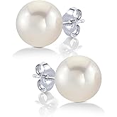 THE PEARL SOURCE Real Pearl Stud Earrings for Women, 14K Gold Genuine Cultured Freshwater Pearls, Classic Round White Pearl Jewelry Gift for Women, Hypoallergenic Fine Jewelry