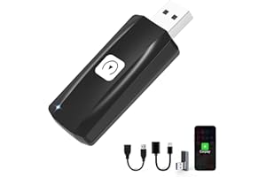 MSXTTLY Wireless CarPlay Adapter for Apple iPhone iOS 12+ Small Car Play Dongle for OEM Wired CarPlay Car Model 2017+ Play Plug, USB C to A, USB A Extension Cable, 90 Degree USB Adapter, Deep Black