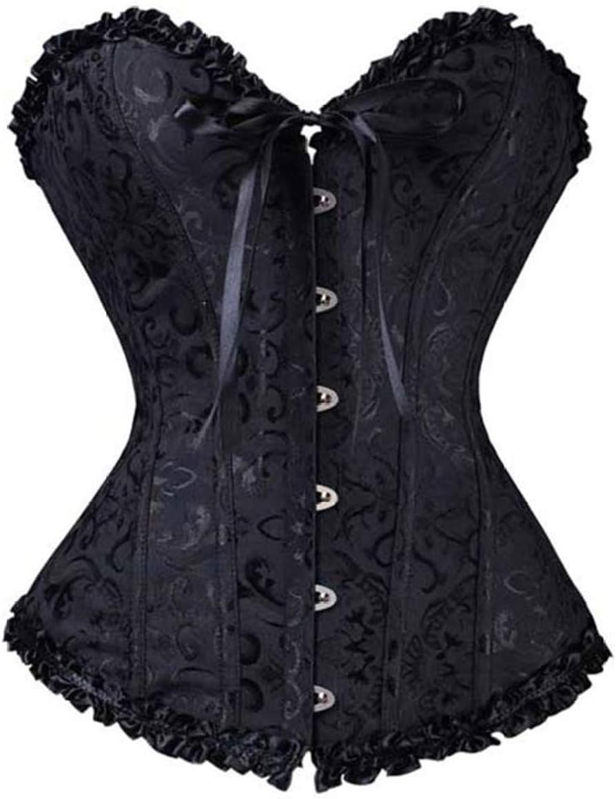 YAQKUOA Womens Corset Plus Size Sexy Lingerie Floral Lace Up Boned Overbust Bustier Top