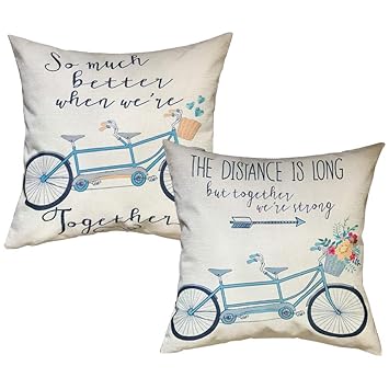 Amazon Com 2pack Blue Bicycle Throw Pillow Cover Sweet Love
