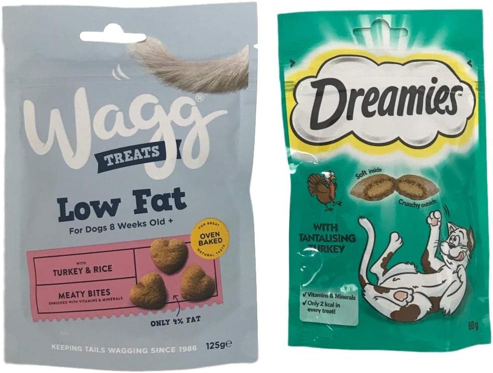 Dog & Cat Treat Bundle Wagg Treats Low Fat Turkey & Rice and Dreamies